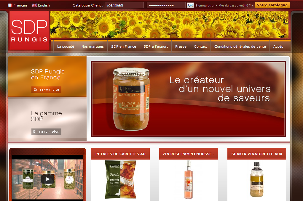 Page d'accueil du site Magento catalogue développé par l'agence web CVMH Solutions